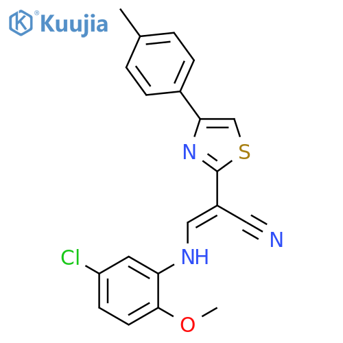 (2E)-3-(5-chloro-2-methoxyphenyl)amino-2-4-(4-methylphenyl)-1,3-thiazol-2-ylprop-2-enenitrile structure