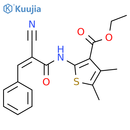 Ethyl 2-[[(2Z)-2-cyano-1-oxo-3-phenyl-2-propen-1-yl]amino]-4,5-dimethyl-3-thiophenecarboxylate structure