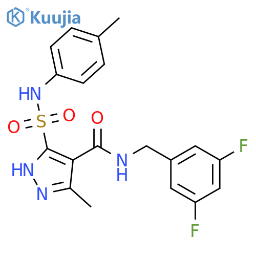 N-[(3,5-difluorophenyl)methyl]-3-methyl-5-[(4-methylphenyl)sulfamoyl]-1H-pyrazole-4-carboxamide structure