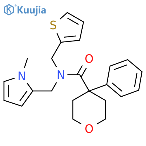N-[(1-methyl-1H-pyrrol-2-yl)methyl]-4-phenyl-N-[(thiophen-2-yl)methyl]oxane-4-carboxamide structure