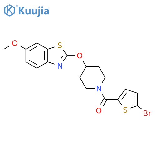 2-{1-(5-bromothiophene-2-carbonyl)piperidin-4-yloxy}-6-methoxy-1,3-benzothiazole structure