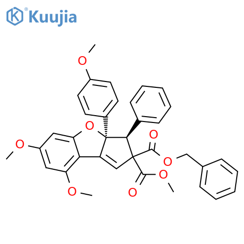 2H-Cyclopenta[b]benzofuran-2,2-dicarboxylic acid, 3,3a-dihydro-6,8-dimethoxy-3a-(4-methoxyphenyl)-3-phenyl-, methyl phenylmethyl ester, [2R-(2α,3β,3aα)]- (9CI) structure