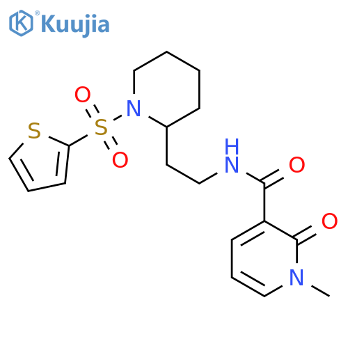 1-methyl-2-oxo-N-{2-1-(thiophene-2-sulfonyl)piperidin-2-ylethyl}-1,2-dihydropyridine-3-carboxamide structure