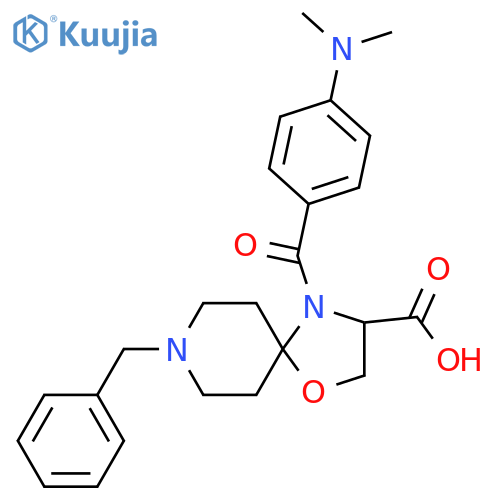 8-Benzyl-4-[4-(dimethylamino)benzoyl]-1-oxa-4,8-diazaspiro[4.5]decane-3-carboxylic acid structure
