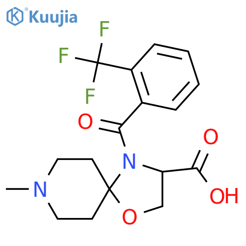 8-Methyl-4-[2-(trifluoromethyl)benzoyl]-1-oxa-4,8-diazaspiro[4.5]decane-3-carboxylic acid structure