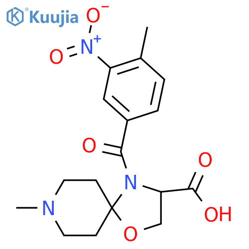 8-Methyl-4-(4-methyl-3-nitrobenzoyl)-1-oxa-4,8-diazaspiro[4.5]decane-3-carboxylic acid structure