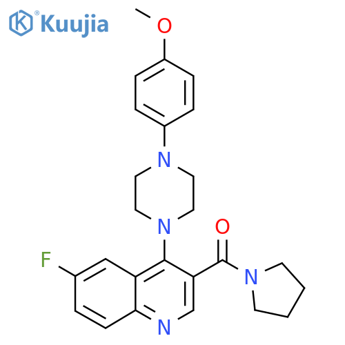 6-fluoro-4-[4-(4-methoxyphenyl)piperazin-1-yl]-3-(pyrrolidine-1-carbonyl)quinoline structure