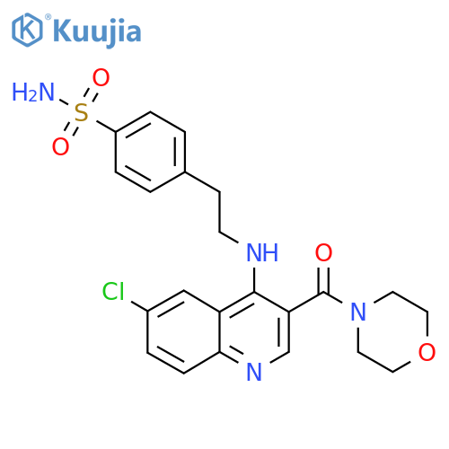4-(2-{[6-chloro-3-(morpholine-4-carbonyl)quinolin-4-yl]amino}ethyl)benzene-1-sulfonamide structure