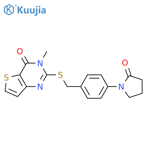1-{4-[({3-methyl-4-oxo-3H,4H-thieno[3,2-d]pyrimidin-2-yl}sulfanyl)methyl]phenyl}pyrrolidin-2-one structure
