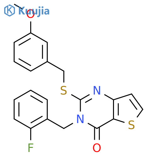 3-[(2-fluorophenyl)methyl]-2-{[(3-methoxyphenyl)methyl]sulfanyl}-3H,4H-thieno[3,2-d]pyrimidin-4-one structure