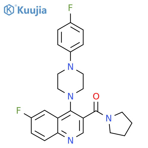 6-fluoro-4-[4-(4-fluorophenyl)piperazin-1-yl]-3-(pyrrolidine-1-carbonyl)quinoline structure