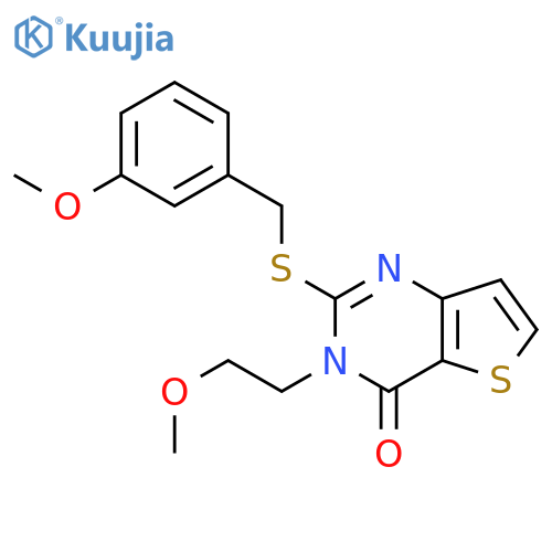 3-(2-methoxyethyl)-2-{[(3-methoxyphenyl)methyl]sulfanyl}-3H,4H-thieno[3,2-d]pyrimidin-4-one structure