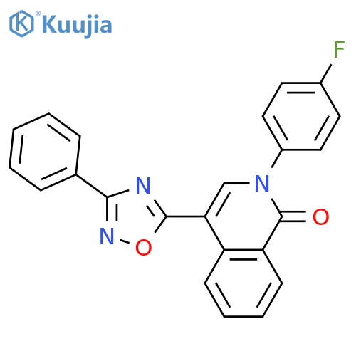 2-(4-fluorophenyl)-4-(3-phenyl-1,2,4-oxadiazol-5-yl)-1,2-dihydroisoquinolin-1-one structure