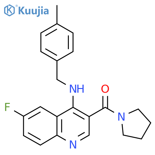 6-fluoro-N-[(4-methylphenyl)methyl]-3-(pyrrolidine-1-carbonyl)quinolin-4-amine structure