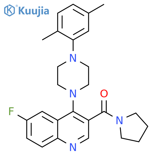 4-[4-(2,5-dimethylphenyl)piperazin-1-yl]-6-fluoro-3-(pyrrolidine-1-carbonyl)quinoline structure