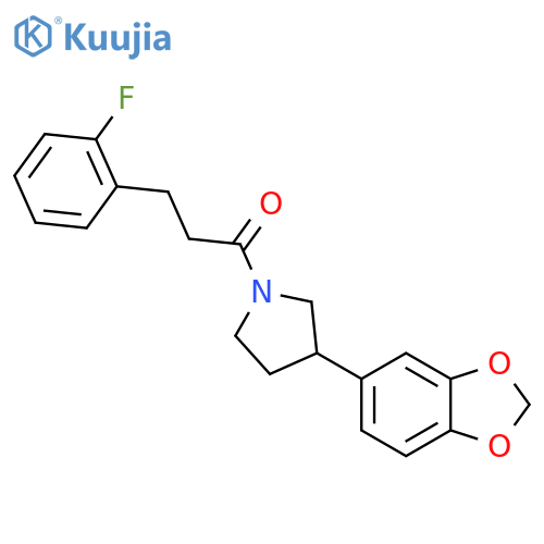 1-[3-(2H-1,3-benzodioxol-5-yl)pyrrolidin-1-yl]-3-(2-fluorophenyl)propan-1-one structure