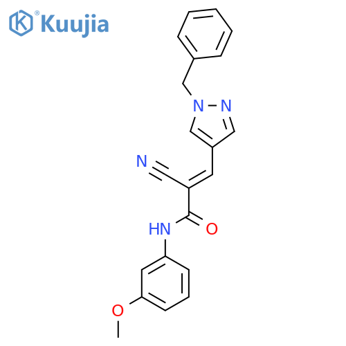 3-(1-benzyl-1H-pyrazol-4-yl)-2-cyano-N-(3-methoxyphenyl)prop-2-enamide structure