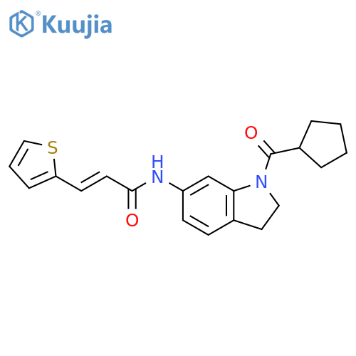 (2E)-N-(1-cyclopentanecarbonyl-2,3-dihydro-1H-indol-6-yl)-3-(thiophen-2-yl)prop-2-enamide structure
