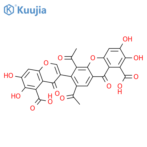 9H-Xanthene-1-carboxylicacid,5,7-diacetyl-6-(5-carboxy-6,7-dihydroxy-4-oxo-4H-1-benzopyran-3-yl)-2,3-dihydroxy-9-oxo- structure
