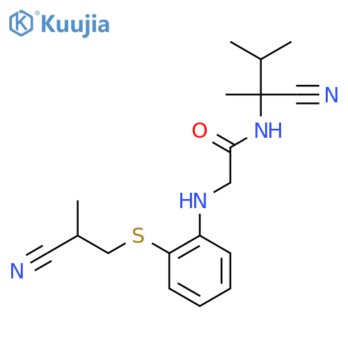 N-(1-cyano-1,2-dimethylpropyl)-2-({2-[(2-cyano-2-methylethyl)sulfanyl]phenyl}amino)acetamide structure