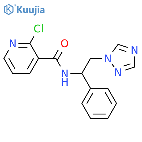 2-chloro-N-[1-phenyl-2-(1H-1,2,4-triazol-1-yl)ethyl]pyridine-3-carboxamide structure