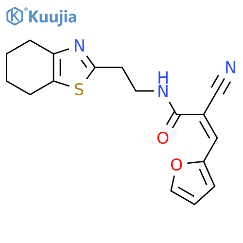 2-cyano-3-(furan-2-yl)-N-[2-(4,5,6,7-tetrahydro-1,3-benzothiazol-2-yl)ethyl]prop-2-enamide structure