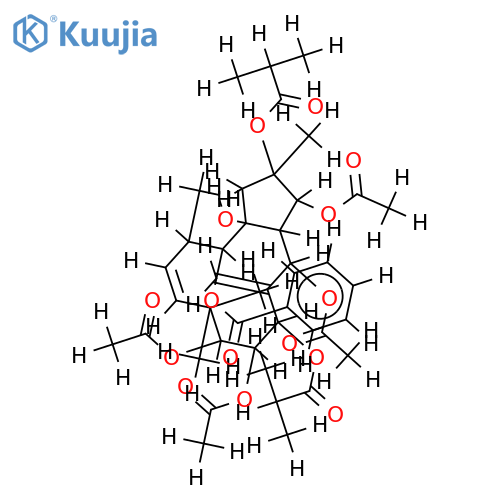 14beta-benzoyloxy-2alpha,7beta-diisobutyroyloxy-15alpha-hydroxy-3beta,5alpha,8alpha,9alpha-tetraacetoxyjatropha-6(17),(11E)-diene structure
