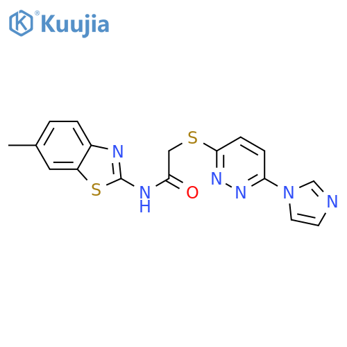 2-{6-(1H-imidazol-1-yl)pyridazin-3-ylsulfanyl}-N-(6-methyl-1,3-benzothiazol-2-yl)acetamide structure