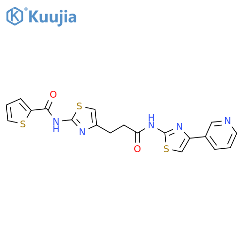 N-4-(2-{4-(pyridin-3-yl)-1,3-thiazol-2-ylcarbamoyl}ethyl)-1,3-thiazol-2-ylthiophene-2-carboxamide structure