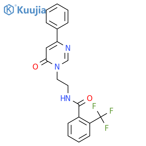 N-2-(6-oxo-4-phenyl-1,6-dihydropyrimidin-1-yl)ethyl-2-(trifluoromethyl)benzamide structure