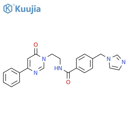 4-[(1H-imidazol-1-yl)methyl]-N-[2-(6-oxo-4-phenyl-1,6-dihydropyrimidin-1-yl)ethyl]benzamide structure