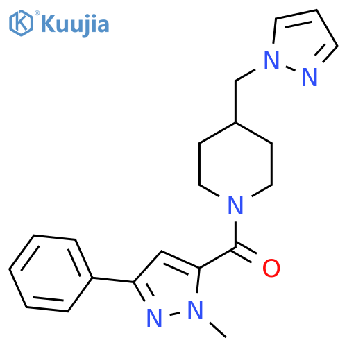 1-(1-methyl-3-phenyl-1H-pyrazole-5-carbonyl)-4-(1H-pyrazol-1-yl)methylpiperidine structure