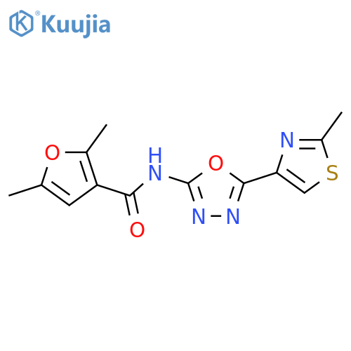 2,5-dimethyl-N-5-(2-methyl-1,3-thiazol-4-yl)-1,3,4-oxadiazol-2-ylfuran-3-carboxamide structure