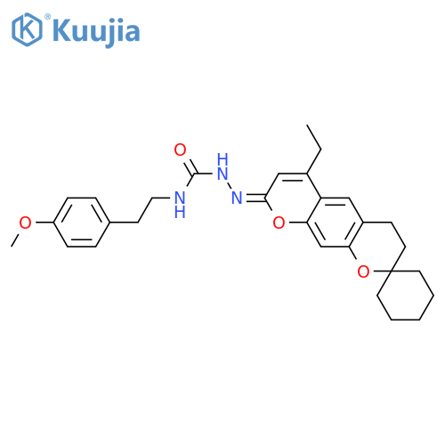 3-({6'-ethyl-4',8'-dihydro-3'H-spirocyclohexane-1,2'-pyrano3,2-gchromene-8'-ylidene}amino)-1-2-(4-methoxyphenyl)ethylurea structure