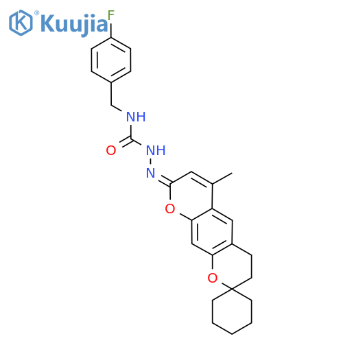 1-(4-fluorophenyl)methyl-3-({6'-methyl-4',8'-dihydro-3'H-spirocyclohexane-1,2'-pyrano3,2-gchromene-8'-ylidene}amino)urea structure