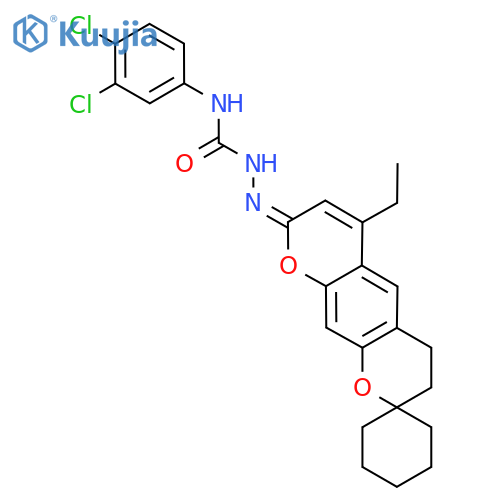 1-(3,4-dichlorophenyl)-3-({6'-ethyl-4',8'-dihydro-3'H-spirocyclohexane-1,2'-pyrano3,2-gchromene-8'-ylidene}amino)urea structure
