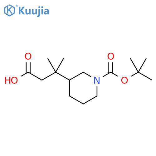 3-{1-(tert-butoxy)carbonylpiperidin-3-yl}-3-methylbutanoic acid structure
