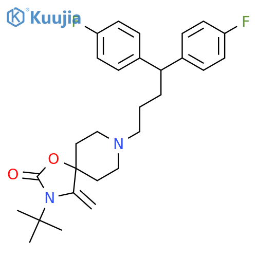 8-[4,4-bis(4-fluorophenyl)butyl]-3-tert-butyl-4-methylidene-1-oxa-3,8-diazaspiro[4.5]decan-2-one structure