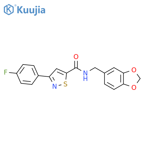 N-(2H-1,3-benzodioxol-5-yl)methyl-3-(4-fluorophenyl)-1,2-thiazole-5-carboxamide structure