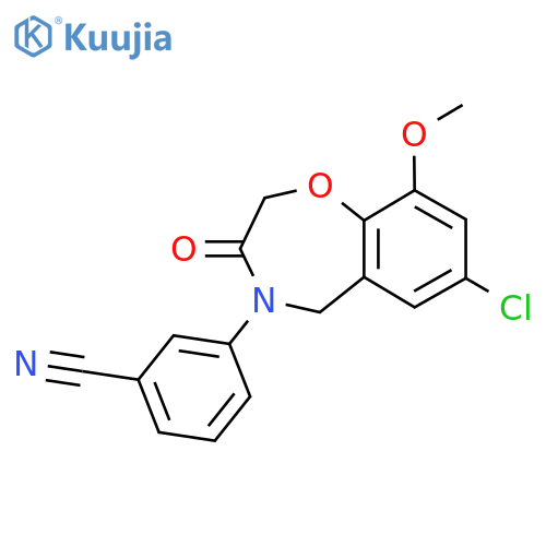 3-(7-chloro-9-methoxy-3-oxo-2,3,4,5-tetrahydro-1,4-benzoxazepin-4-yl)benzonitrile structure