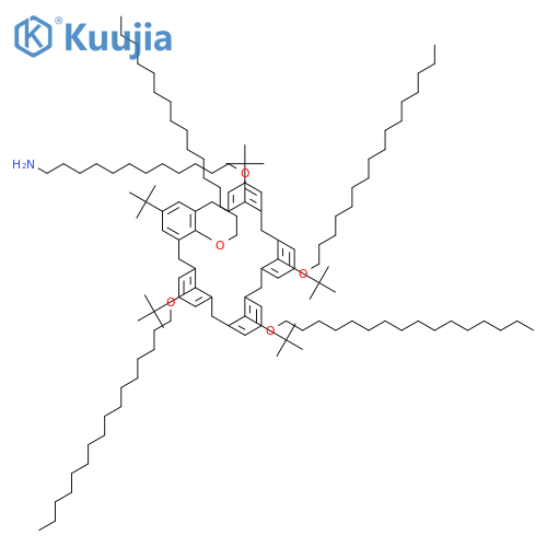 1-Dodecanamine, 12-[[5,11,17,23,29-pentakis(1,1-dimethylethyl)-32,33,34,35-tetrakis(hexadecyloxy)hexacyclo[25.3.1.13,7.19,13.115,19.121,25]pentatriaconta-1(31),3,5,7(35),9,11,13(34),15,17,19(33),21,23,25(32),27,29-pentadecaen-31-yl]oxy]- structure