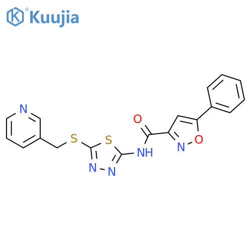5-phenyl-N-(5-{[(pyridin-3-yl)methyl]sulfanyl}-1,3,4-thiadiazol-2-yl)-1,2-oxazole-3-carboxamide structure