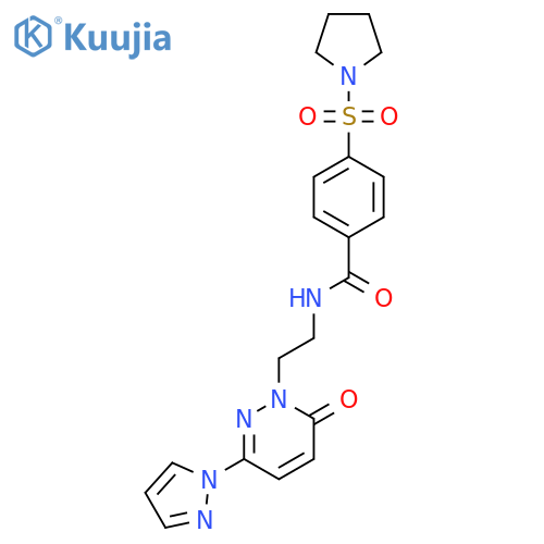 N-{2-6-oxo-3-(1H-pyrazol-1-yl)-1,6-dihydropyridazin-1-ylethyl}-4-(pyrrolidine-1-sulfonyl)benzamide structure