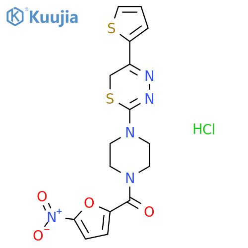 2-4-(5-nitrofuran-2-carbonyl)piperazin-1-yl-5-(thiophen-2-yl)-6H-1,3,4-thiadiazine hydrochloride structure