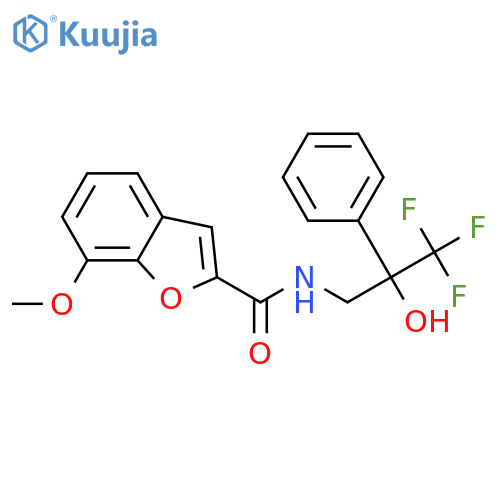 7-methoxy-N-(3,3,3-trifluoro-2-hydroxy-2-phenylpropyl)-1-benzofuran-2-carboxamide structure