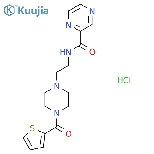 N-{2-4-(thiophene-2-carbonyl)piperazin-1-ylethyl}pyrazine-2-carboxamide hydrochloride structure
