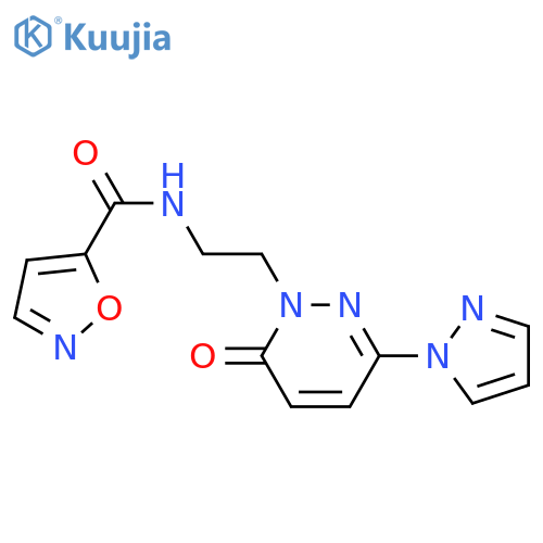 N-{2-6-oxo-3-(1H-pyrazol-1-yl)-1,6-dihydropyridazin-1-ylethyl}-1,2-oxazole-5-carboxamide structure