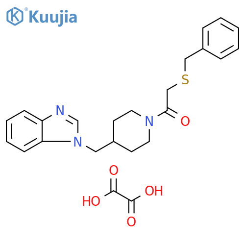 1-{4-(1H-1,3-benzodiazol-1-yl)methylpiperidin-1-yl}-2-(benzylsulfanyl)ethan-1-one; oxalic acid structure