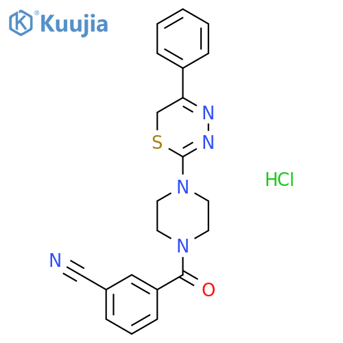 3-4-(5-phenyl-6H-1,3,4-thiadiazin-2-yl)piperazine-1-carbonylbenzonitrile hydrochloride structure