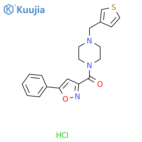 1-(5-phenyl-1,2-oxazole-3-carbonyl)-4-[(thiophen-3-yl)methyl]piperazine hydrochloride structure